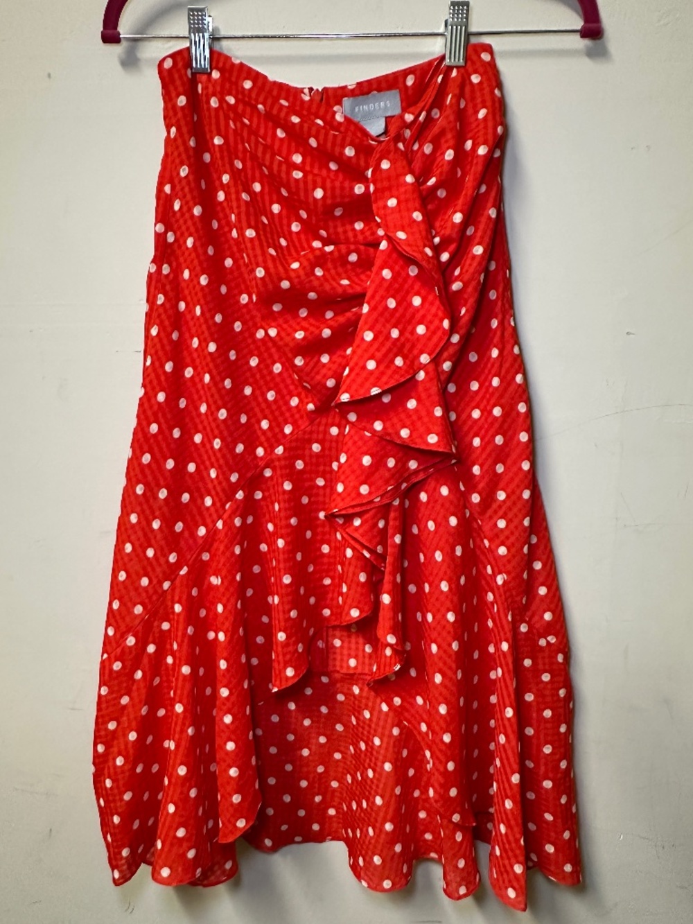 Red and white polka dot ruffle asymmetrical hi low skirt By Finders size Small